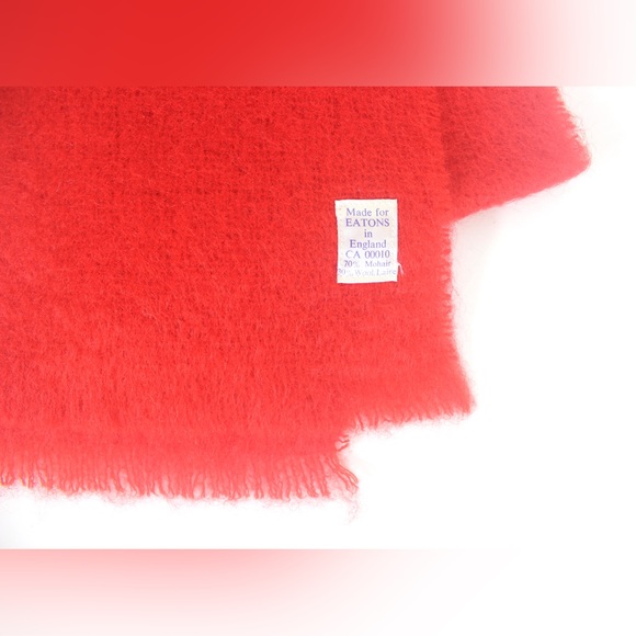 Eatons Accessories - Vintage Red Mohair Wool Scarf, Eatons Made in England, Fluffy Woman’s Fringes